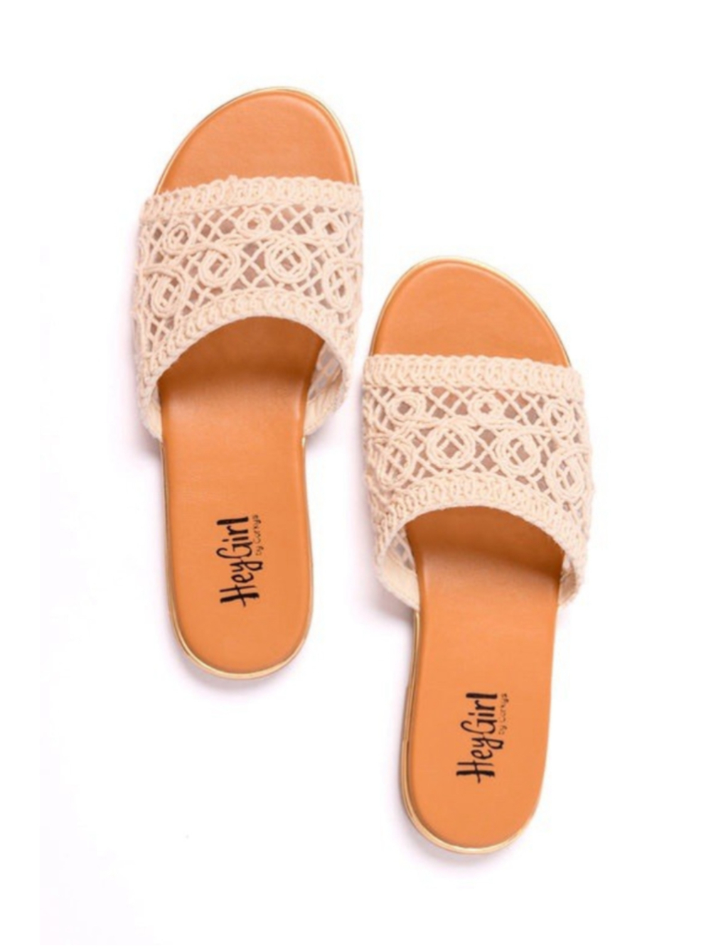 Hey Girl by Corkys Hey Beach Sandals Natural Crochet Slide Sandals Size 11 - Picture 4 of 10